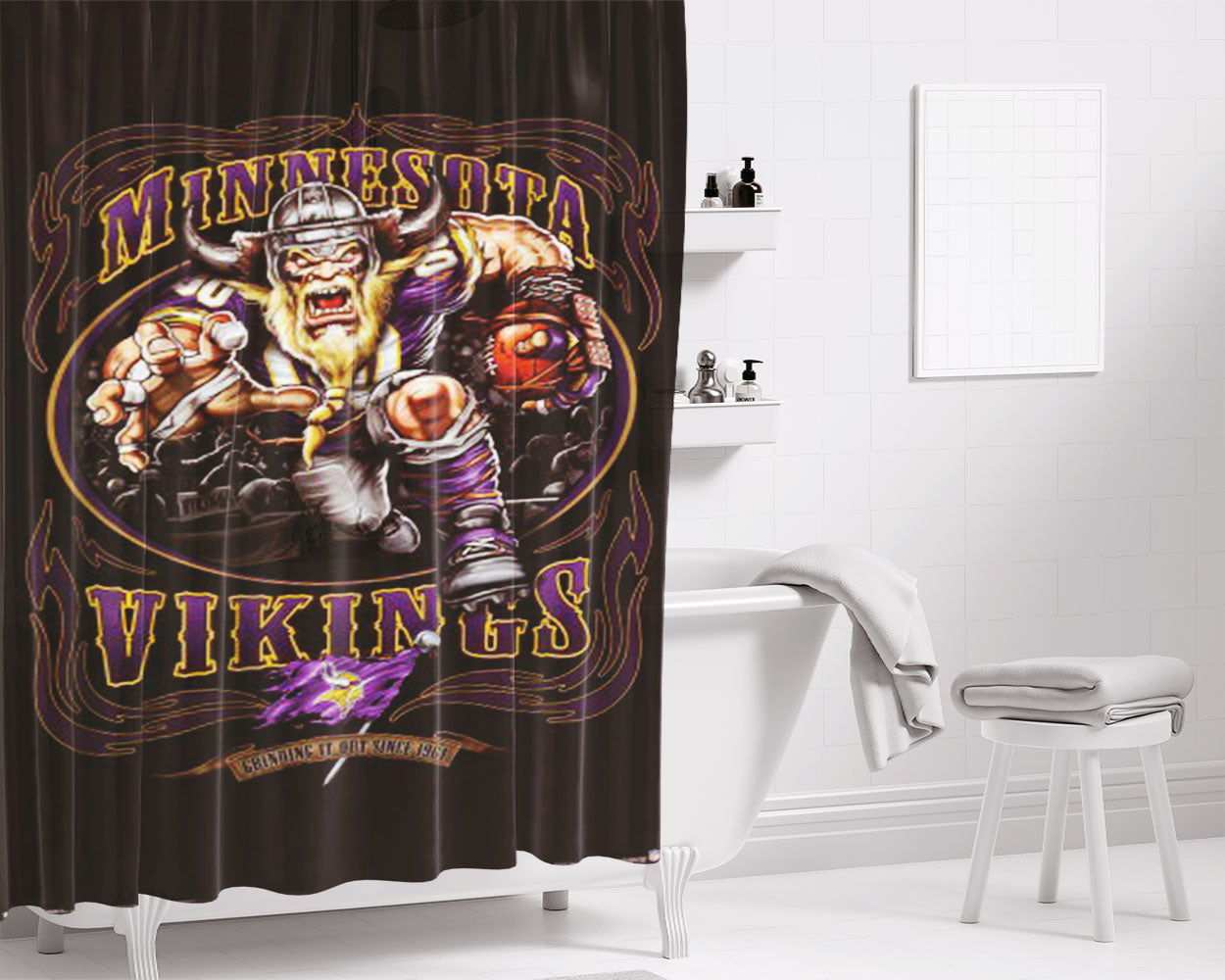 Minnesota Vikings Football Bathroom Shower Curtain Fabric Waterproof | 66 X 72 Inch
