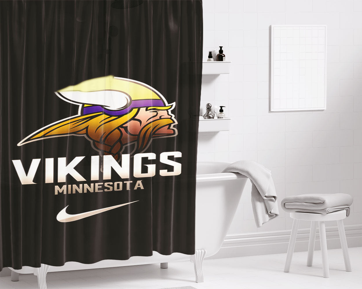 Minnesota Vikings Nfl Logo 989 Bathroom Shower Curtain Fabric Waterproof | 66 X 72 Inch