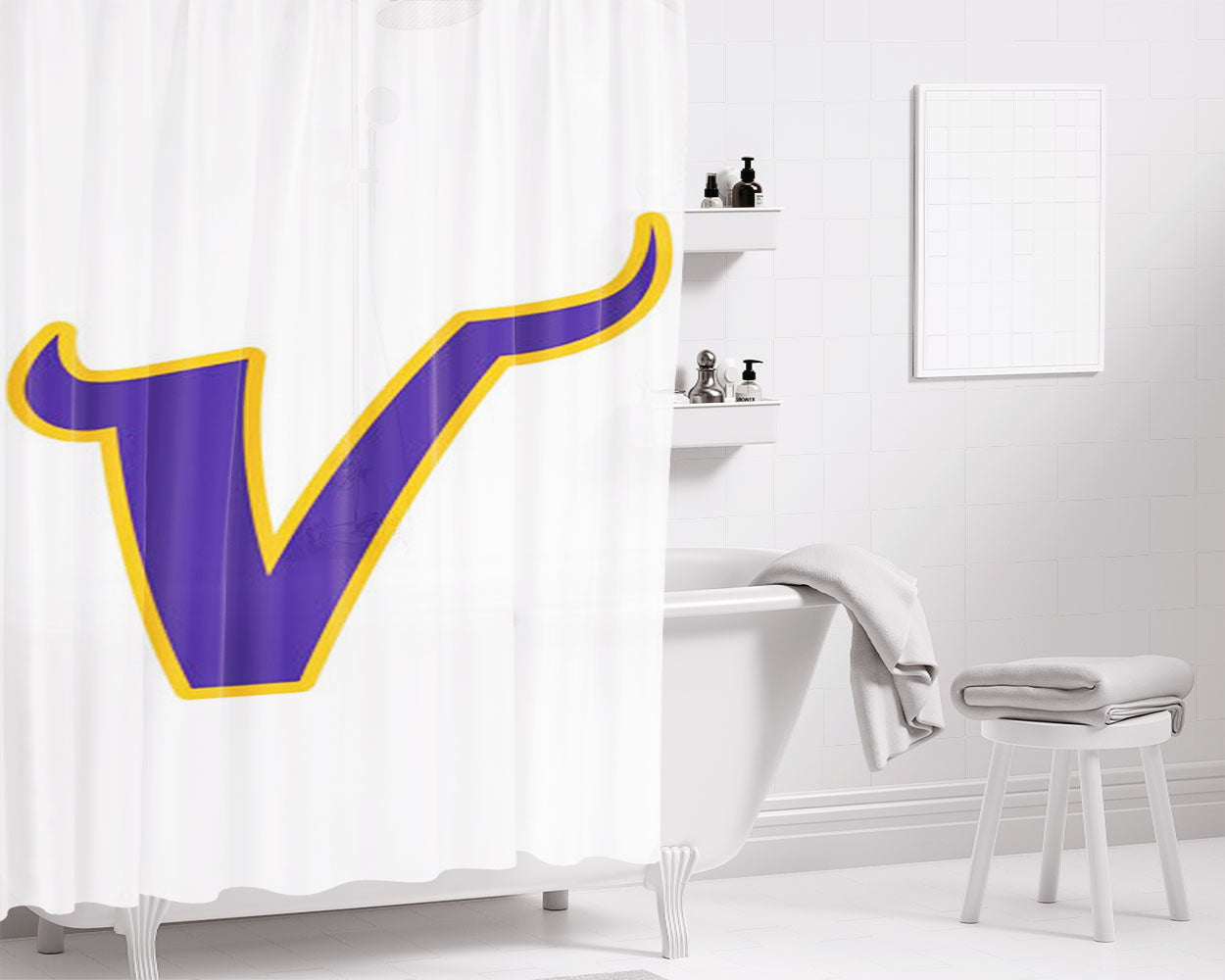 Minnesota Vikings V Bathroom Shower Curtain Fabric Waterproof | 66 X 72 Inch