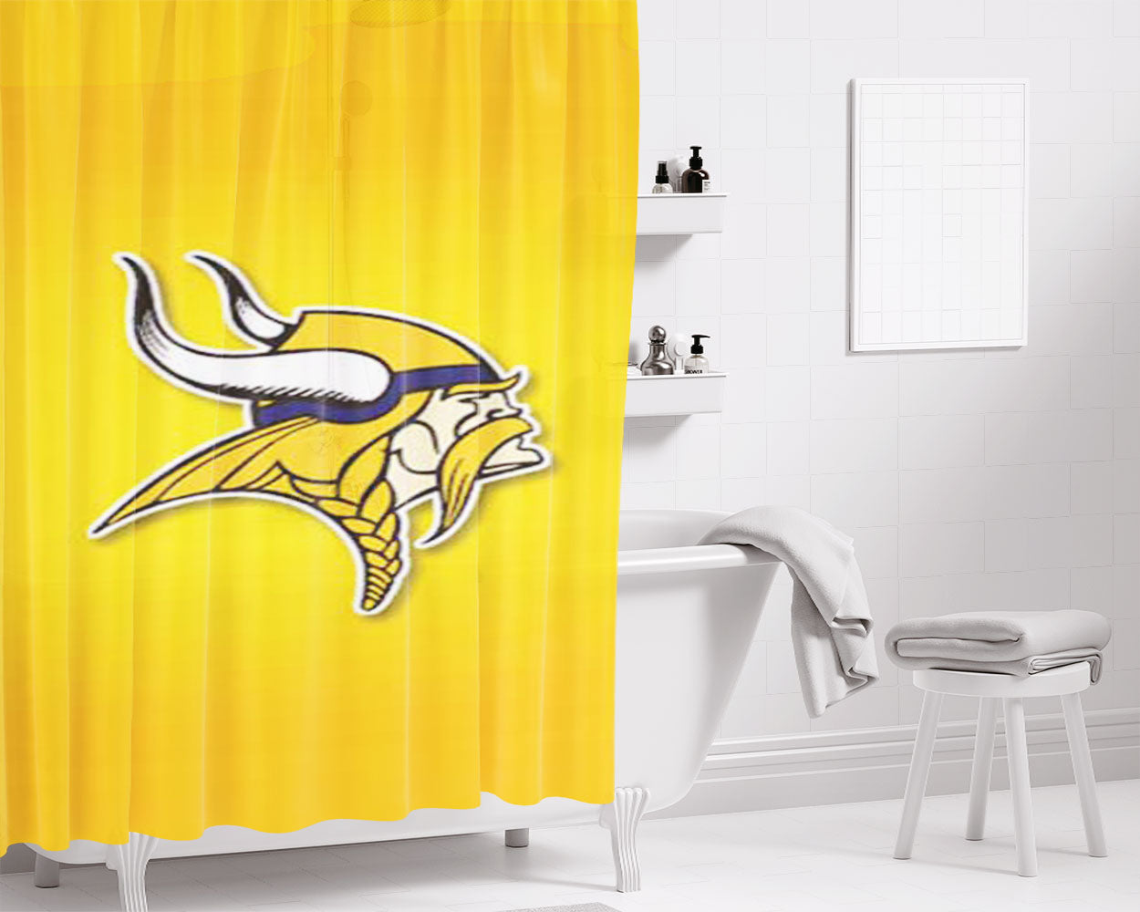 Minnesota Vikings Yellow Fade Bathroom Shower Curtain Fabric Waterproof | 66 X 72 Inch