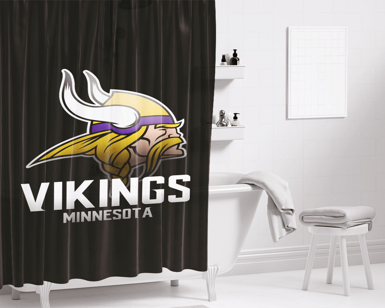 Minnesota Vikings Bathroom Shower Curtain Fabric Waterproof | 66 X 72 Inch