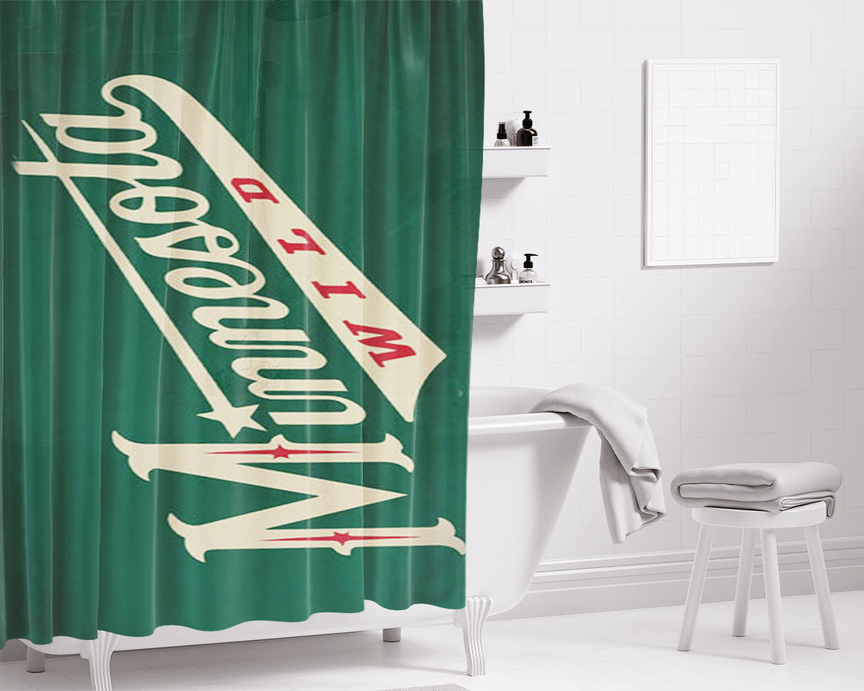Minnesota Wild Text Bathroom Shower Curtain Fabric Waterproof | 66 X 72 Inch