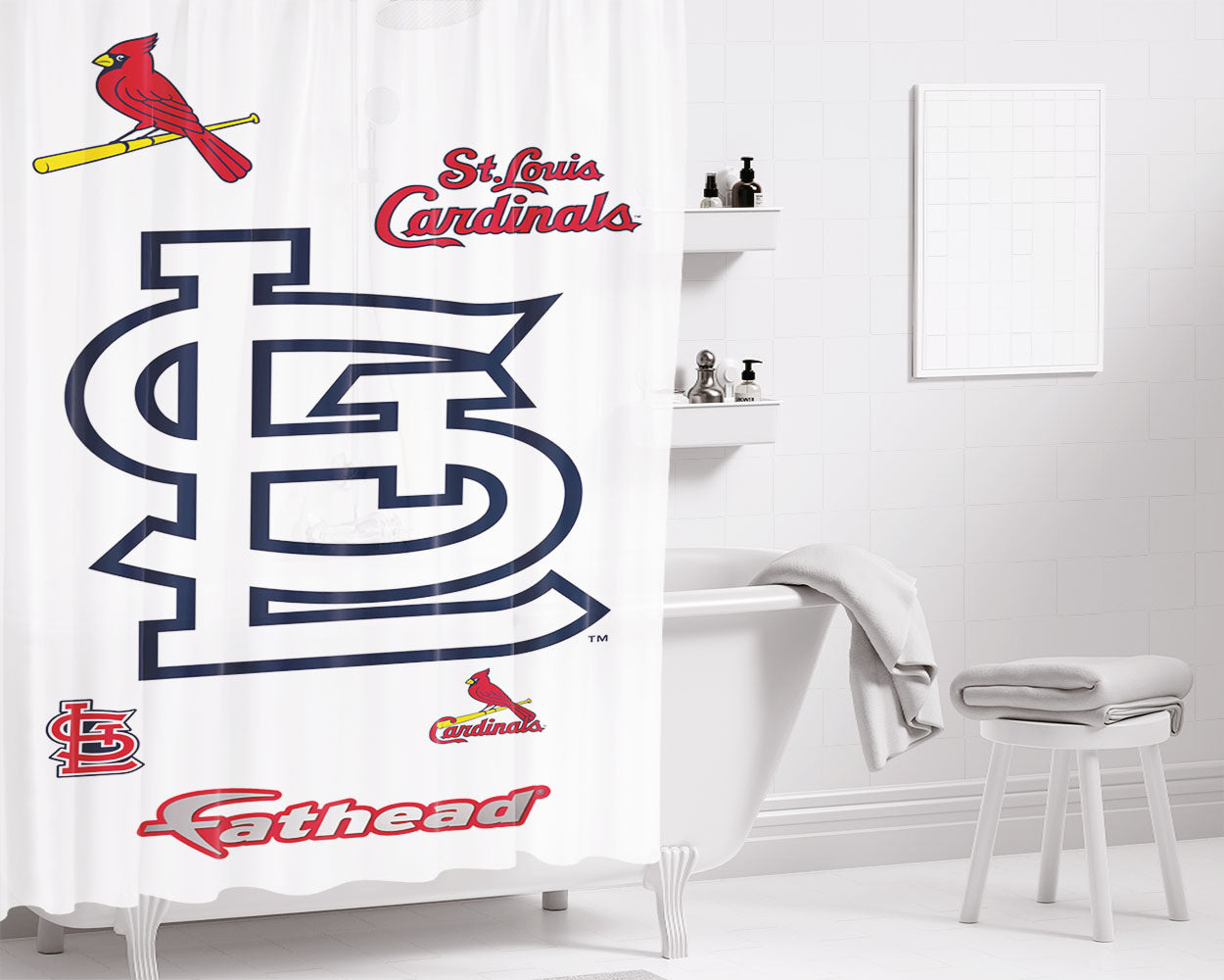 Mlb St Louis Cardinals Logo Bathroom Shower Curtain Fabric Waterproof | 66 X 72 Inch