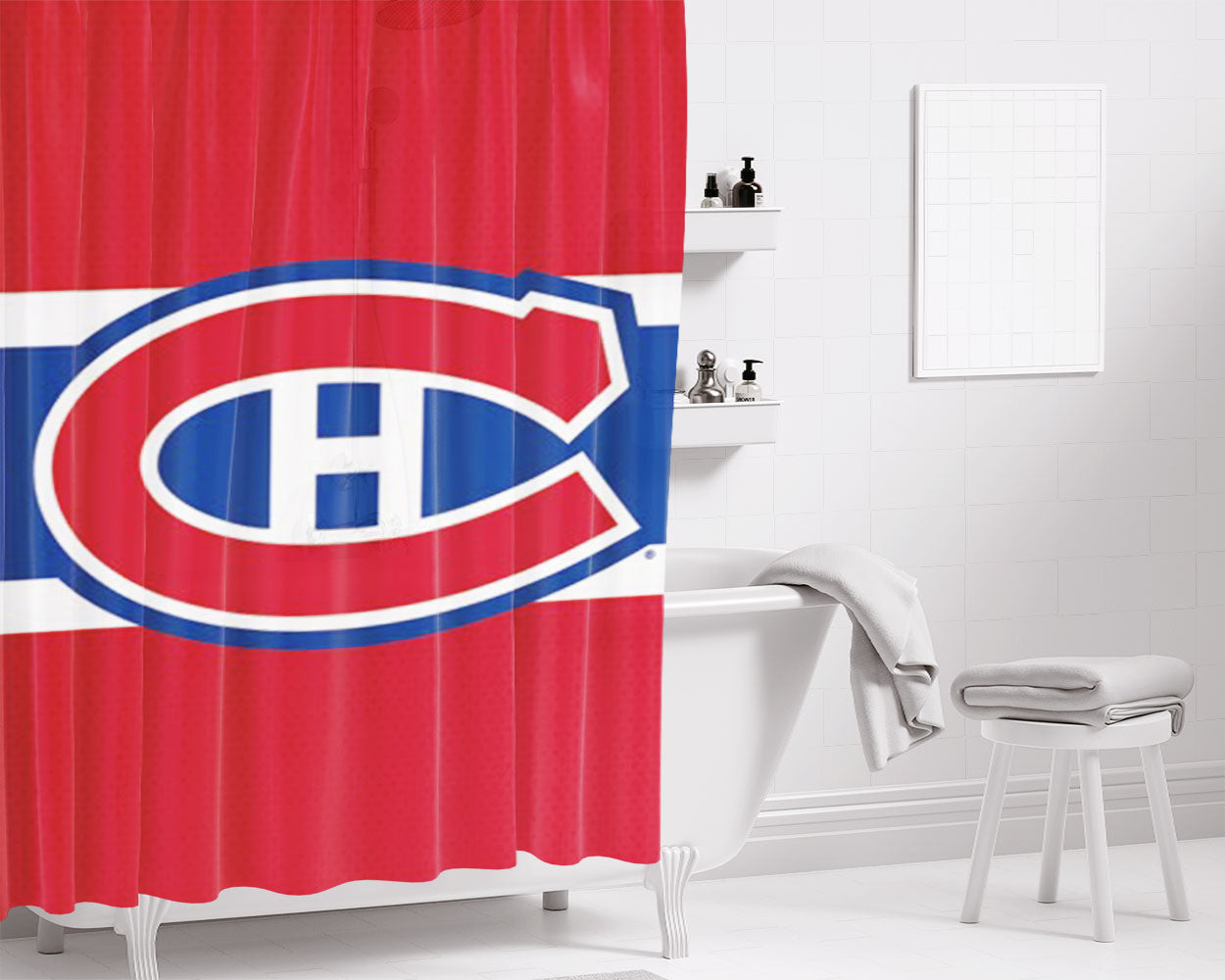 Montreal Canadiens Flag Bathroom Shower Curtain Fabric Waterproof | 66 X 72 Inch
