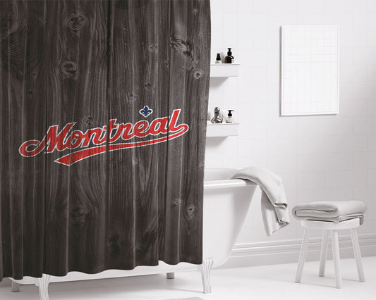 Personalized Montreal Mlb Logo Dark Wood Wallpaper Shower Curtain Farmhouse Bathroom Decor