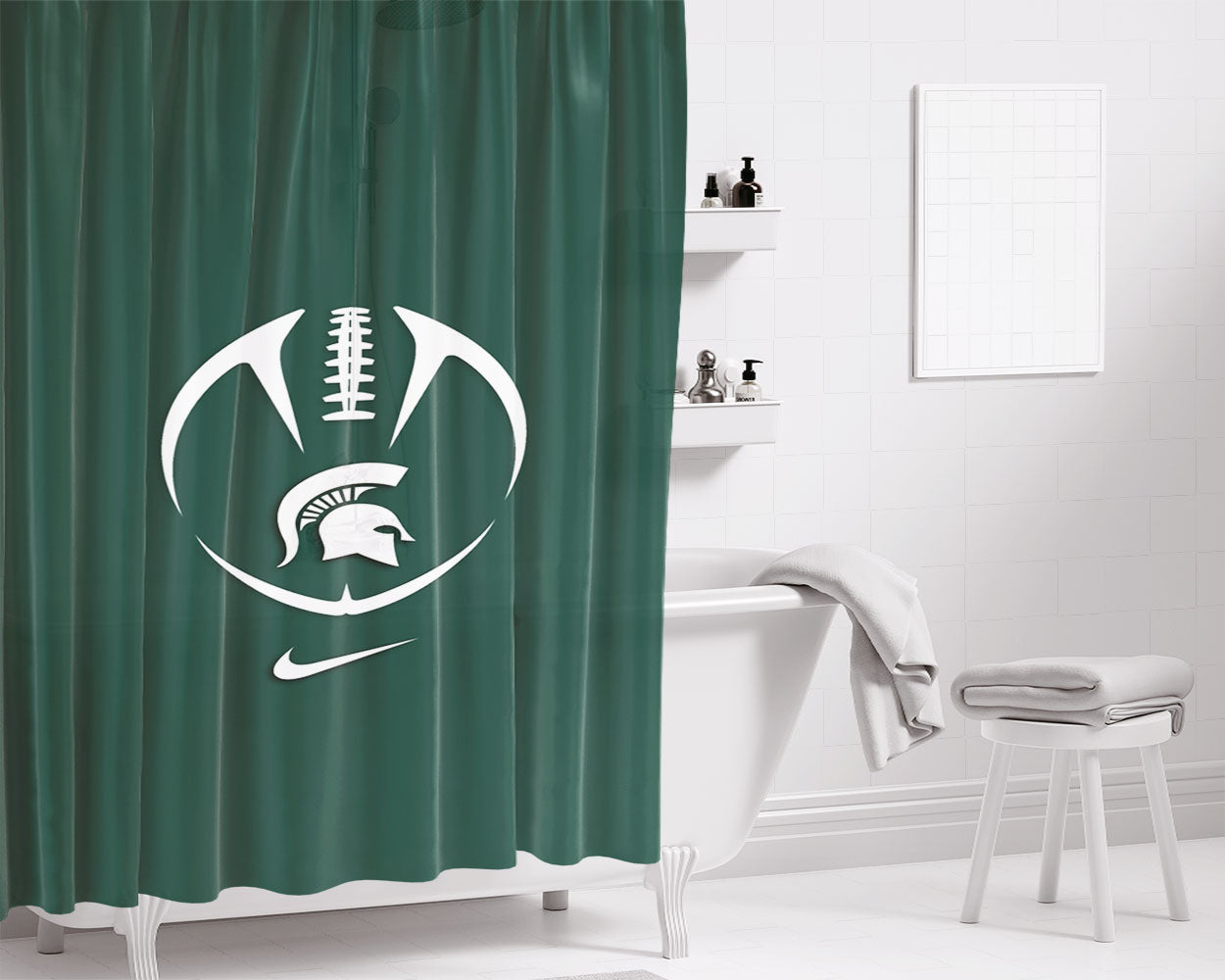 Msu Michigan State Spartans Nfl Logo Bathroom Shower Curtain Fabric Waterproof | 66 X 72 Inch