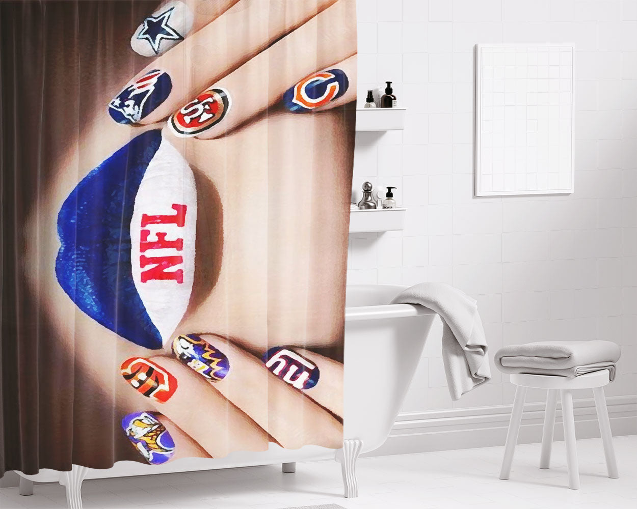 Nail Art Nfl Super Bowl Bathroom Shower Curtain Fabric Waterproof | 66 X 72 Inch