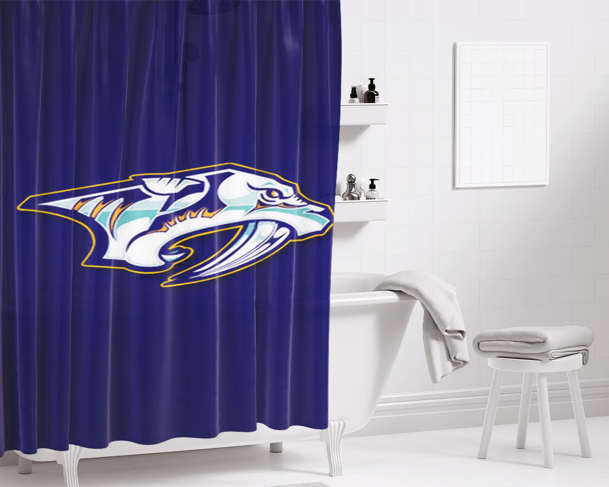 Nashville Predators Blue Bathroom Shower Curtain Fabric Waterproof | 66 X 72 Inch