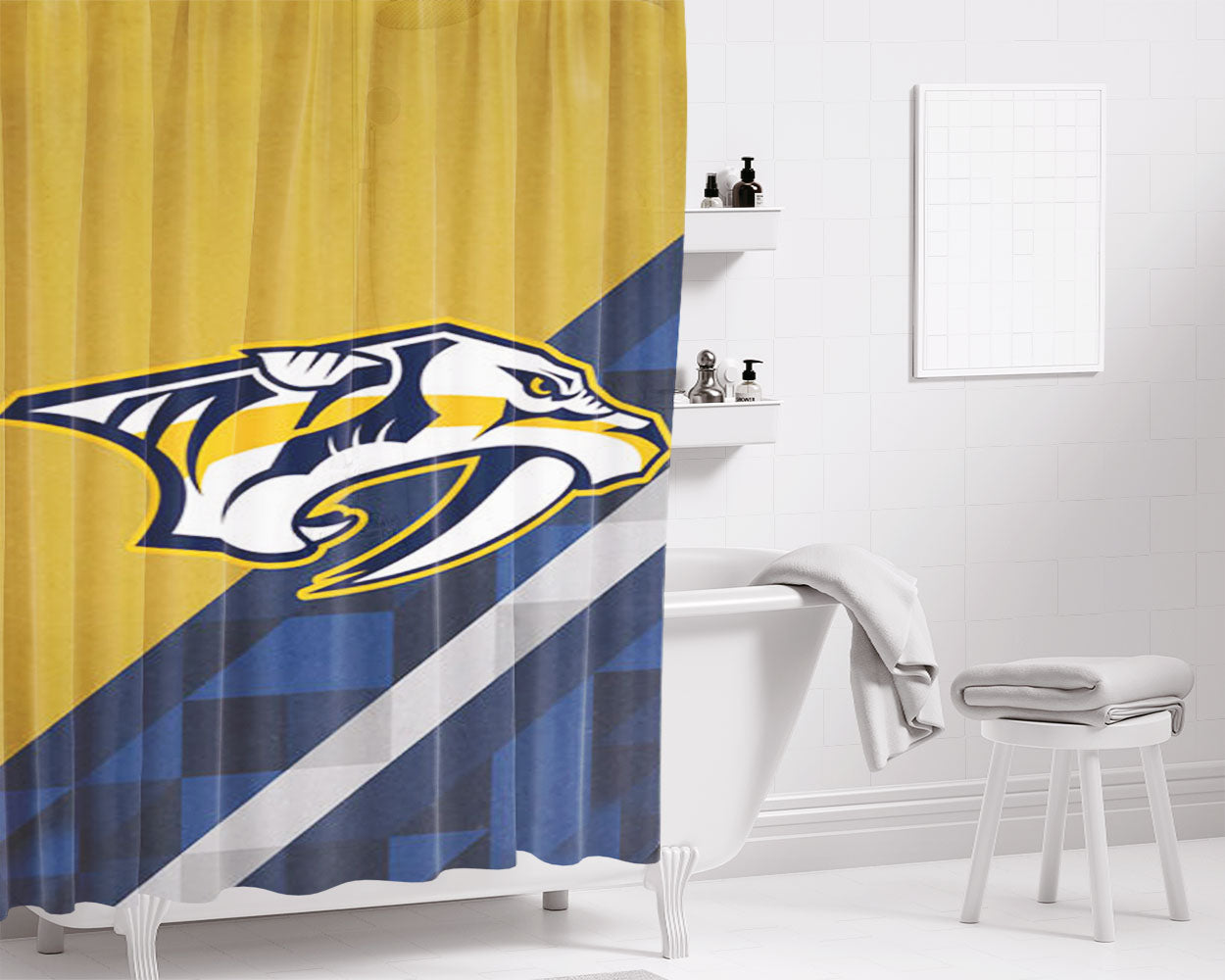 Nashville Predators Emblem Bathroom Shower Curtain Fabric Waterproof | 66 X 72 Inch