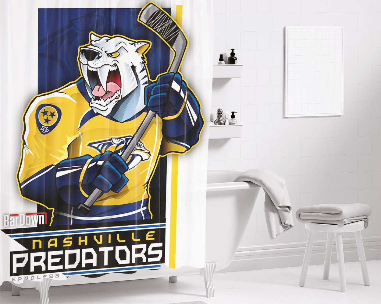 Nashville Predators Hockey Bathroom Shower Curtain Fabric Waterproof | 66 X 72 Inch