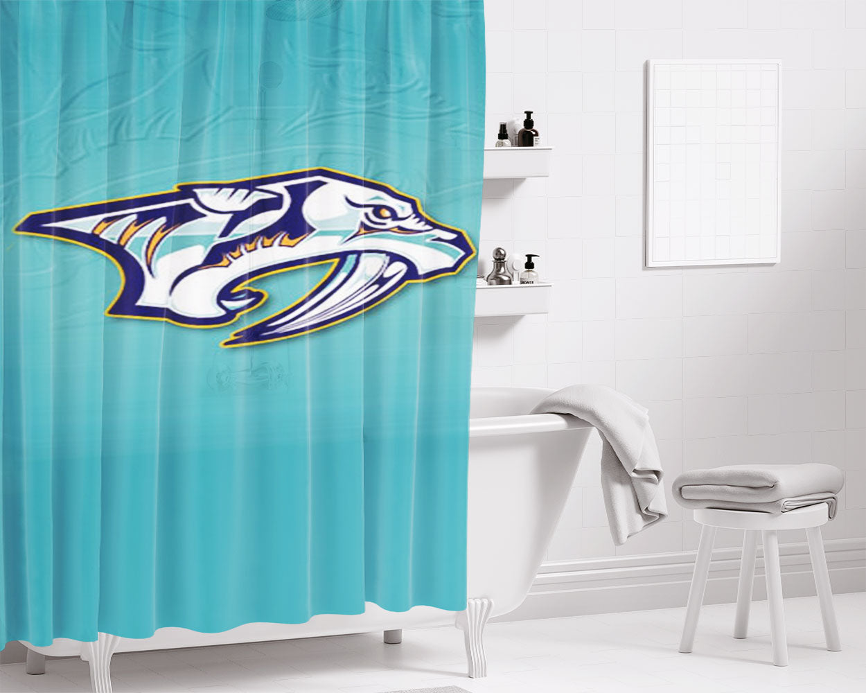 Nashville Predators Logo Bathroom Shower Curtain Fabric Waterproof | 66 X 72 Inch