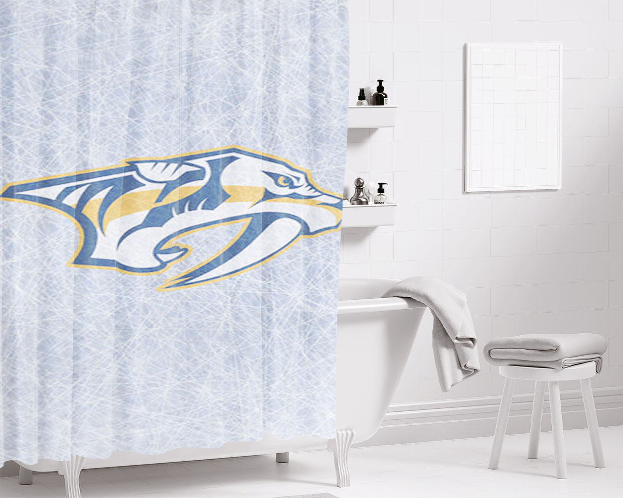 Nashville Predators Nhl Hockey Bathroom Shower Curtain Fabric Waterproof | 66 X 72 Inch