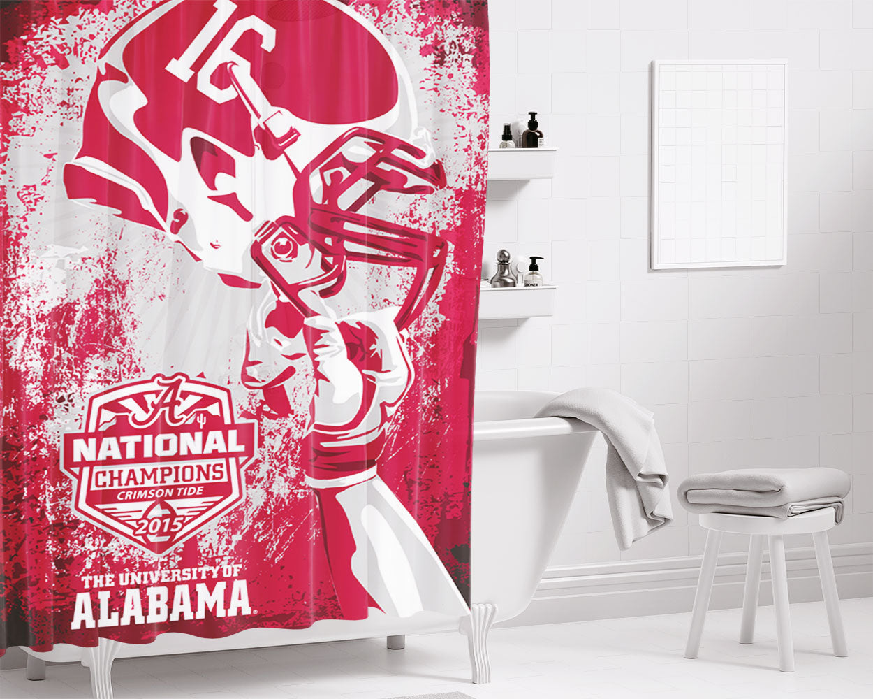 National Champions Crimson Tide 2015 The University Of Alabama Bathroom Shower Curtain Fabric Waterproof | 66 X 72 Inch