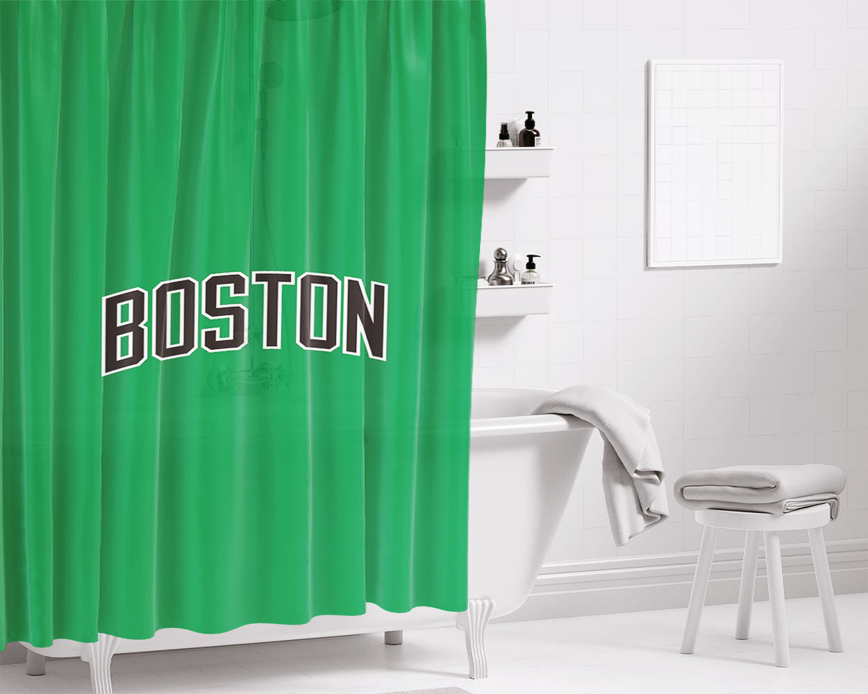 Nba - Boston Celtics Wallpaper Bathroom Shower Curtain Fabric Waterproof | 66 X 72 Inch