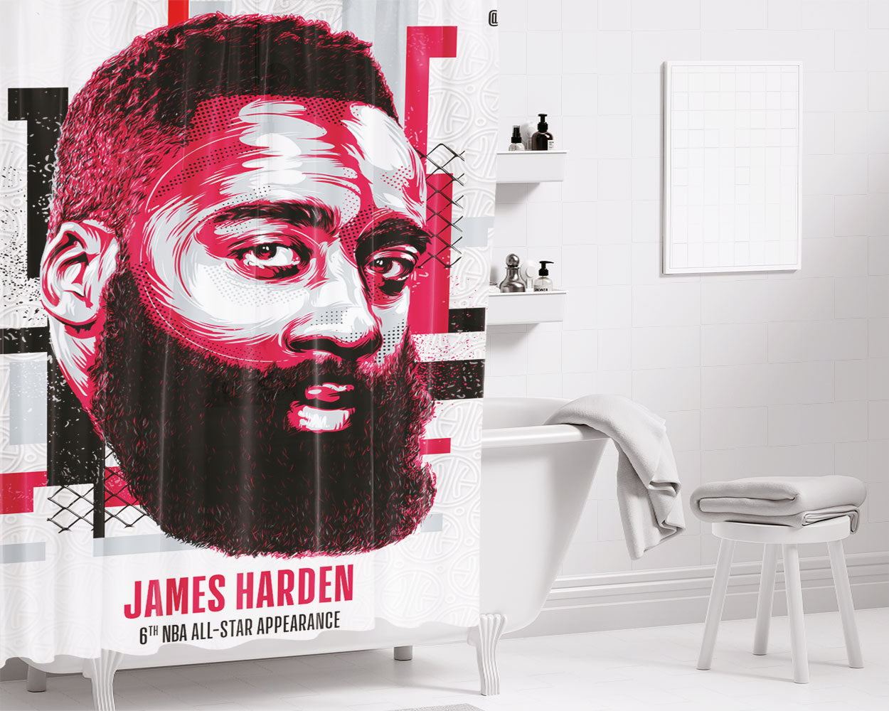 Nba All Star James Harden Bathroom Shower Curtain Fabric Waterproof | 66 X 72 Inch