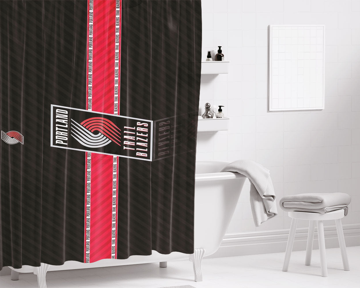 Nba Portland Trail Blazers Logo Bathroom Shower Curtain Fabric Waterproof | 66 X 72 Inch