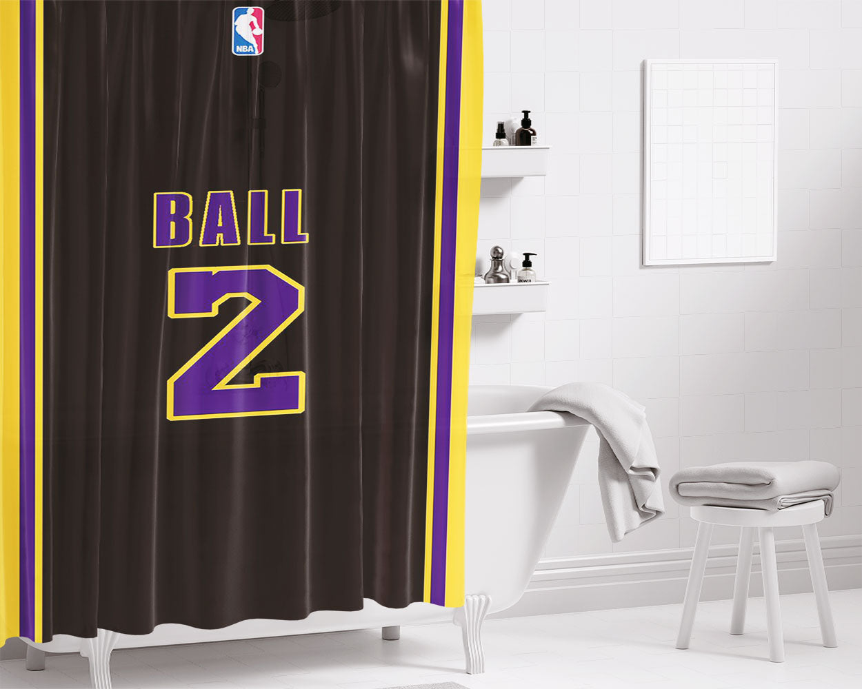 Nba Sport Lakers Ball Bathroom Shower Curtain Fabric Waterproof | 66 X 72 Inch