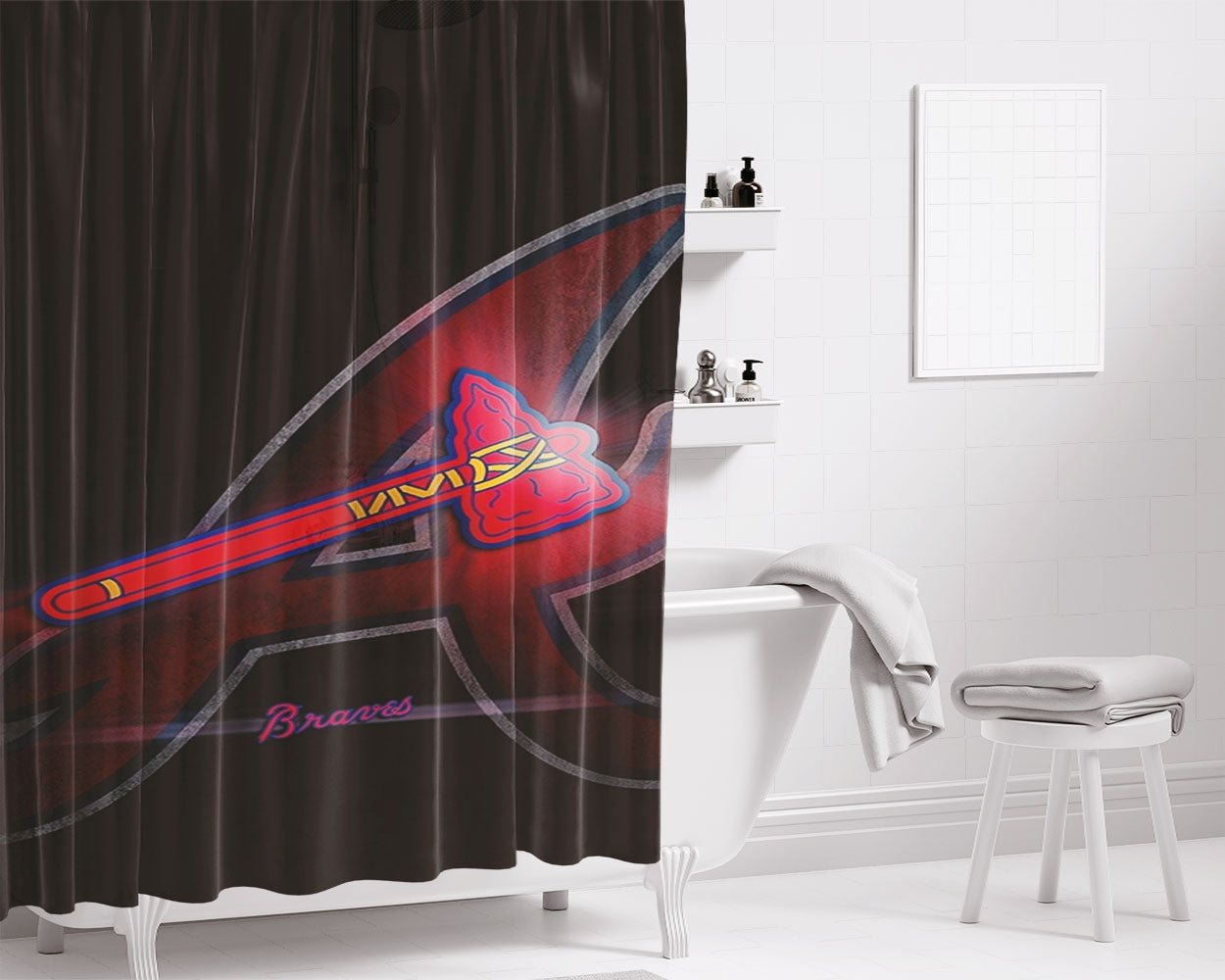 New Atlanta Braves Mlb 7 Bathroom Shower Curtain Fabric Waterproof | 66 X 72 Inch