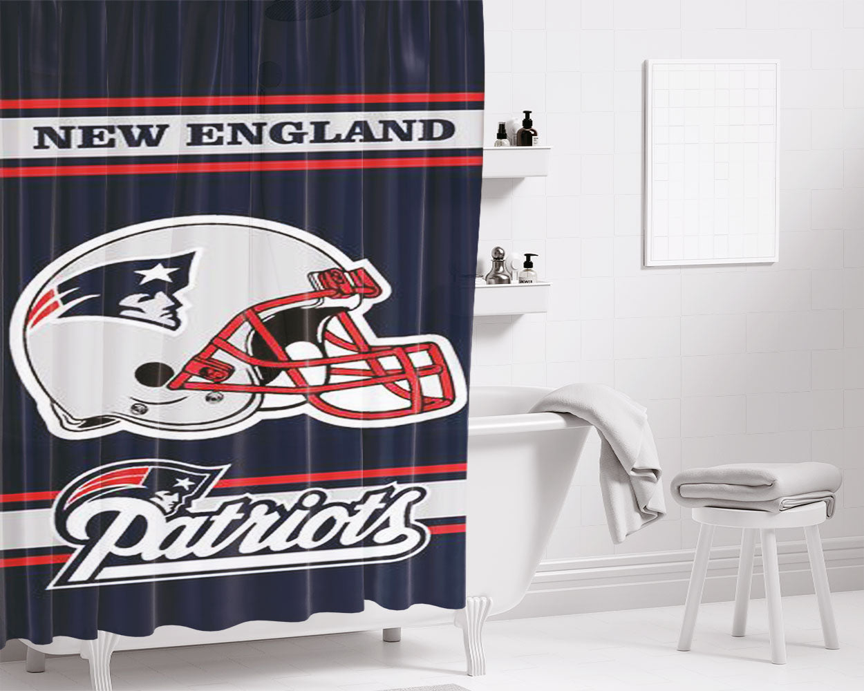 New England Patriots 6X Champions Bathroom Shower Curtain Fabric Waterproof | 66 X 72 Inch