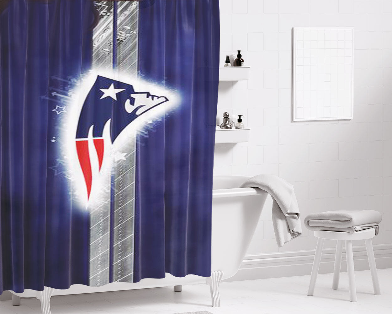 New England Patriots Art Bathroom Shower Curtain Fabric Waterproof | 66 X 72 Inch