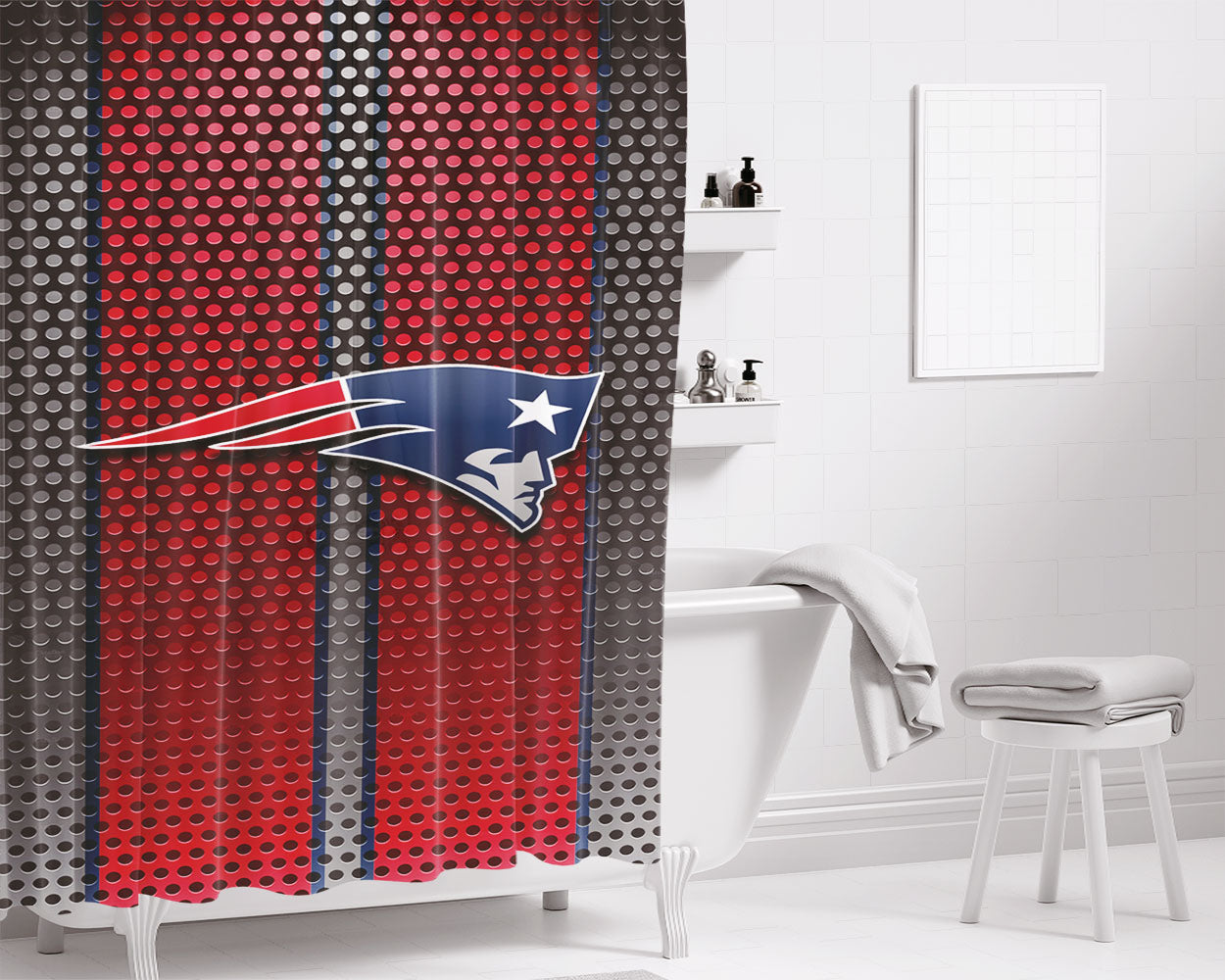 New England Patriots Carbon Fiber Logo Bathroom Shower Curtain Fabric Waterproof | 66 X 72 Inch