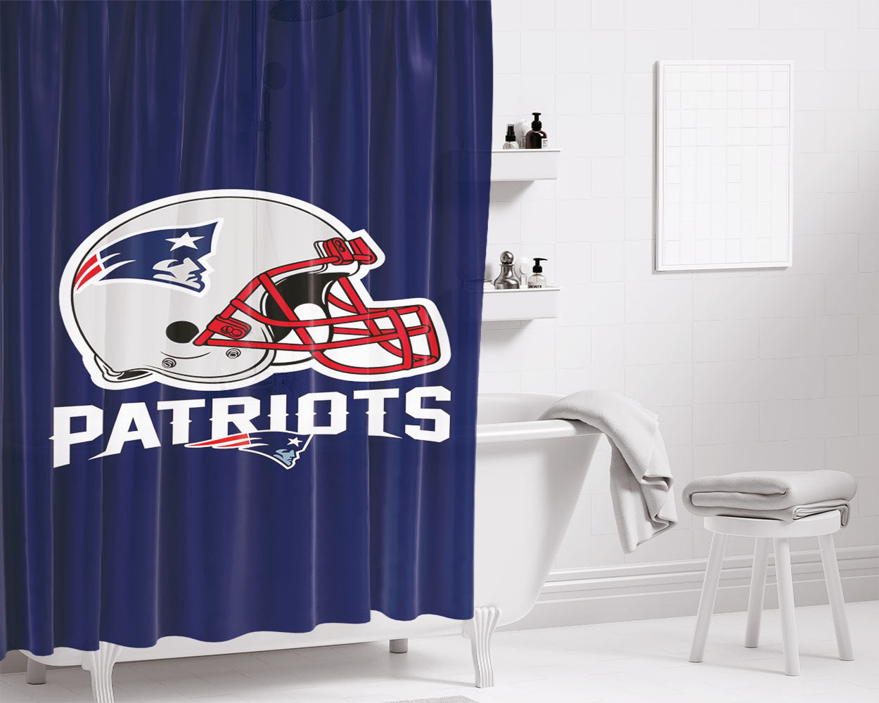 New England Patriots Emblem Bathroom Shower Curtain Fabric Waterproof | 66 X 72 Inch