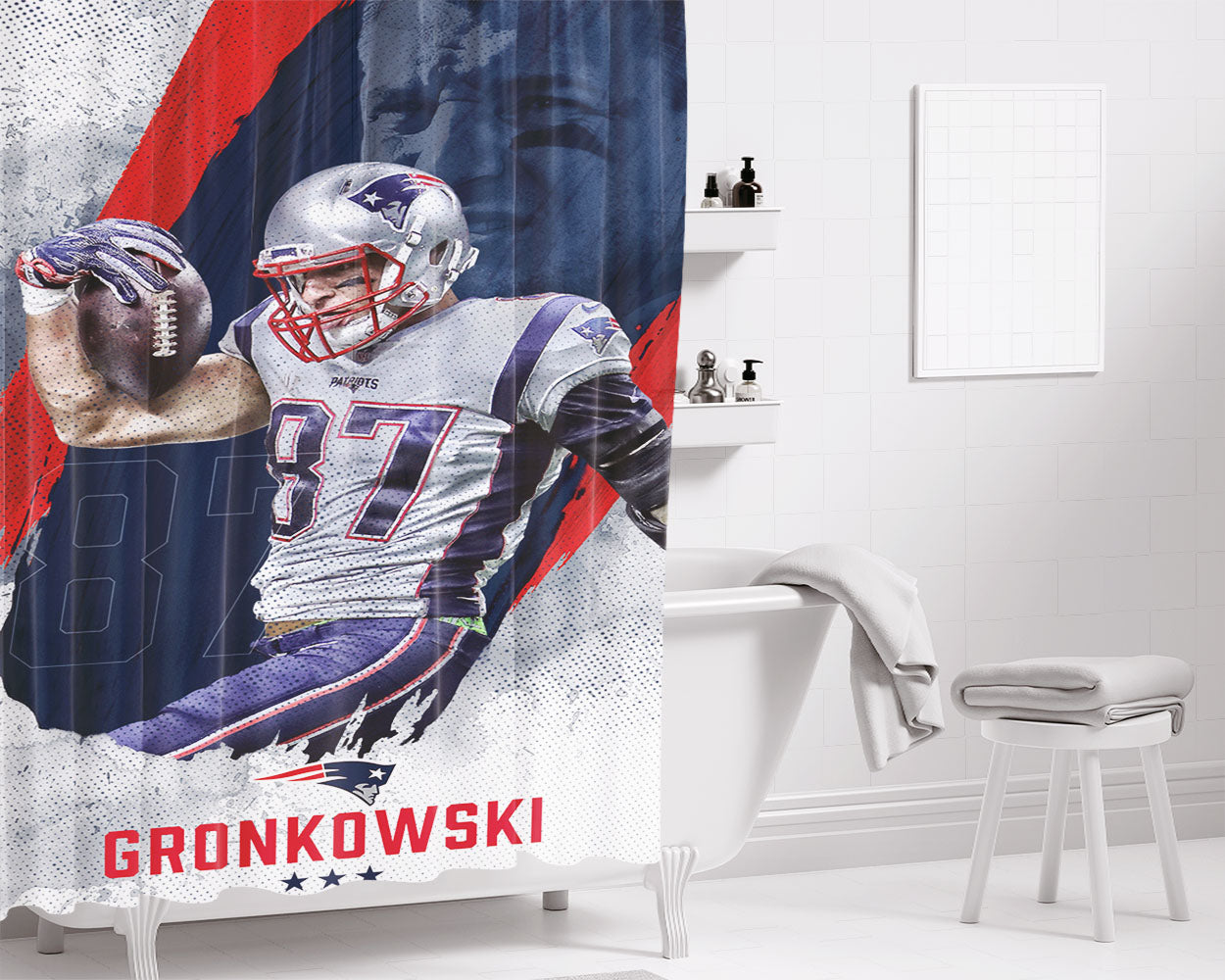 New England Patriots Gronkowski Bathroom Shower Curtain Fabric Waterproof | 66 X 72 Inch