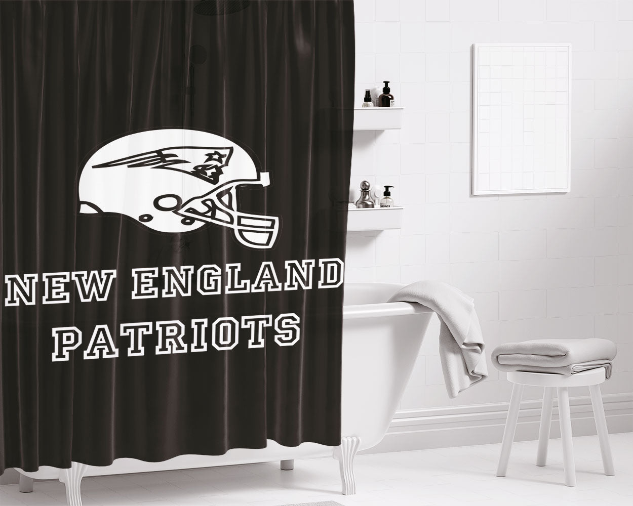 New England Patriots Logo Coloring Bathroom Shower Curtain Fabric Waterproof | 66 X 72 Inch