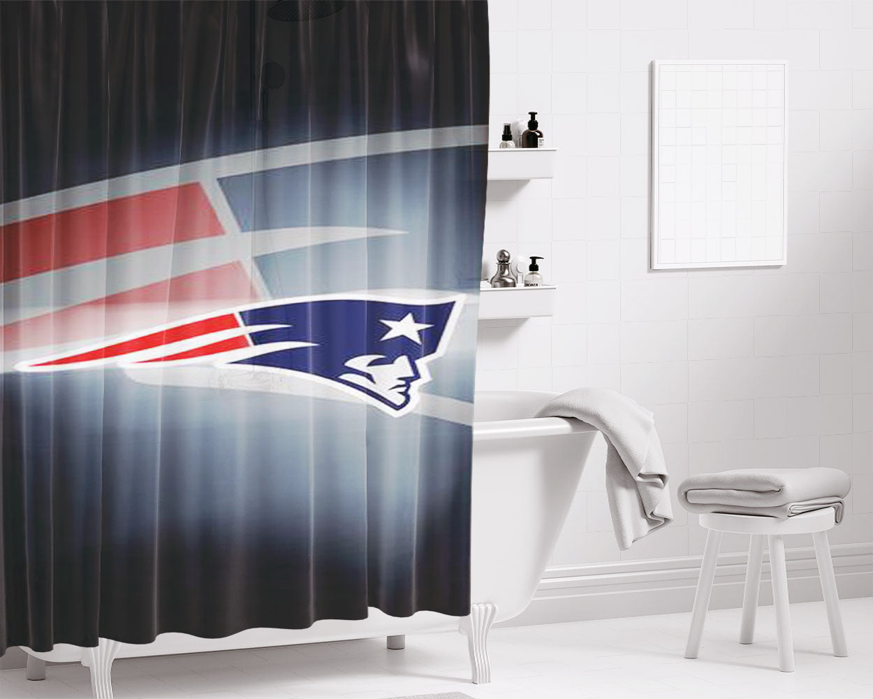 New England Patriots Logo Bathroom Shower Curtain Fabric Waterproof | 66 X 72 Inch