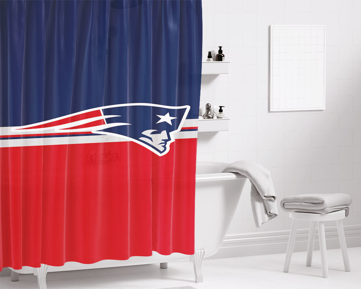 New England Patriots Minimalist Bathroom Shower Curtain Fabric Waterproof | 66 X 72 Inch