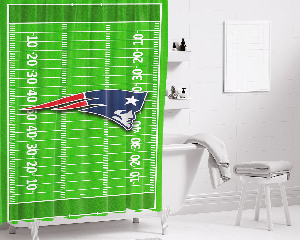 New England Patriots Nfl Court Bathroom Shower Curtain Fabric Waterproof | 66 X 72 Inch