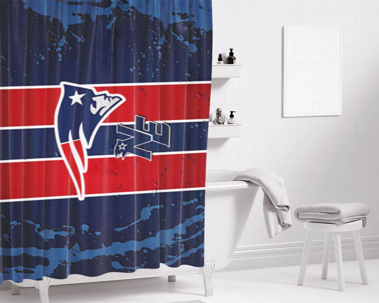 New England Patriots Nfl Bathroom Shower Curtain Fabric Waterproof | 66 X 72 Inch
