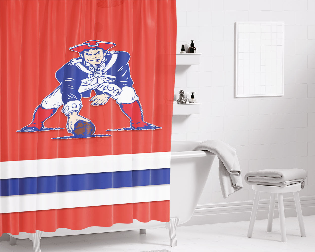 New England Patriots Old Logo Jersey Bathroom Shower Curtain Fabric Waterproof | 66 X 72 Inch