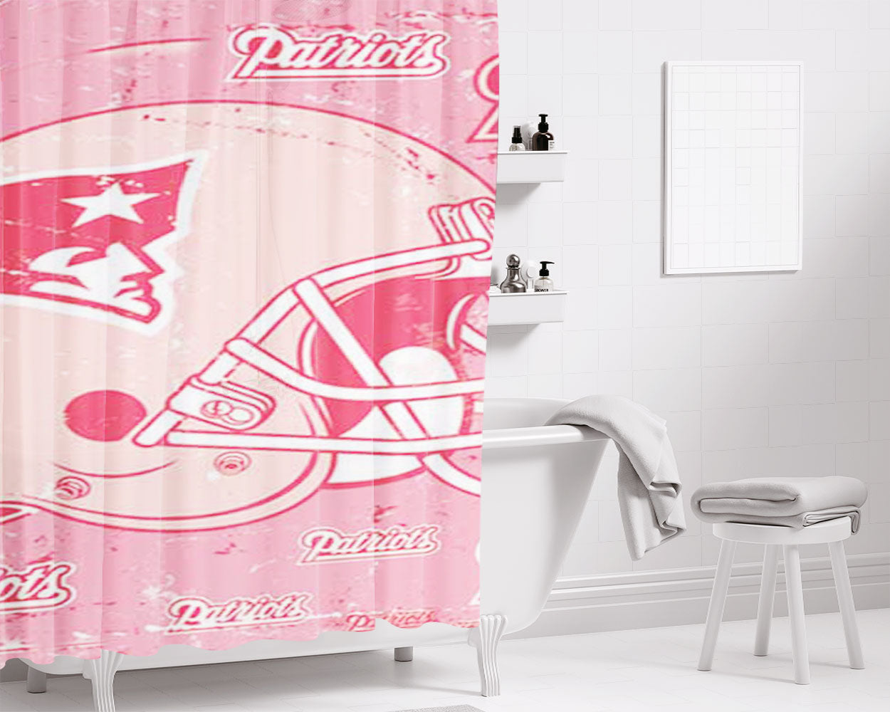 New England Patriots Pink Tall Bathroom Shower Curtain Fabric Waterproof | 66 X 72 Inch