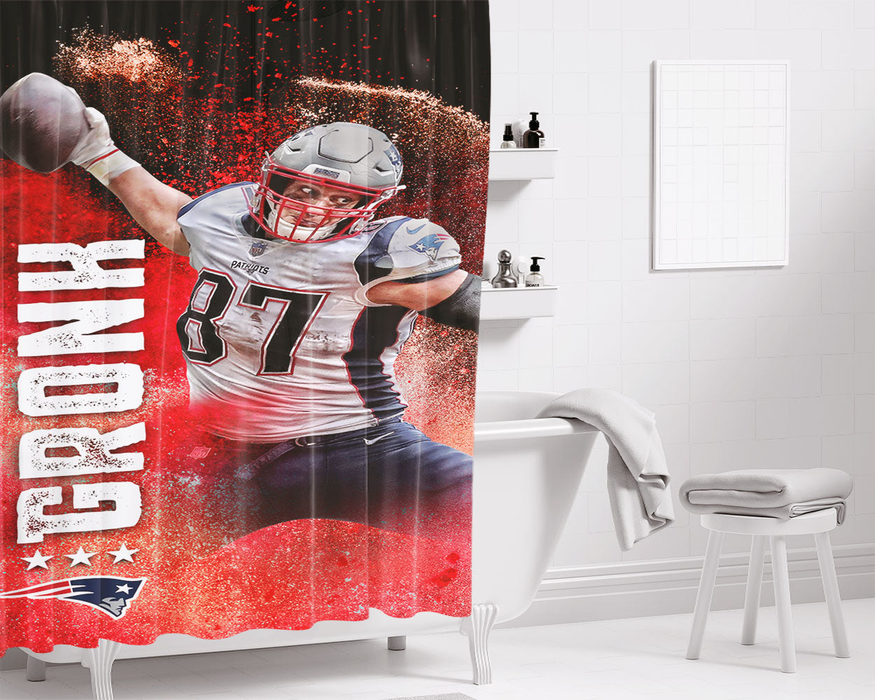 New England Patriots Rob Gronkowski 2 Bathroom Shower Curtain Fabric Waterproof | 66 X 72 Inch