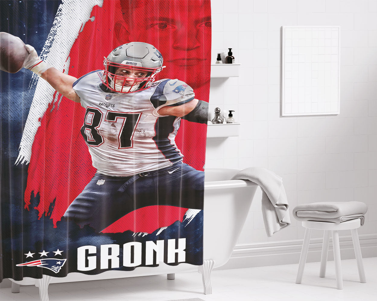 New England Patriots Rob Gronkowski Bathroom Shower Curtain Fabric Waterproof | 66 X 72 Inch