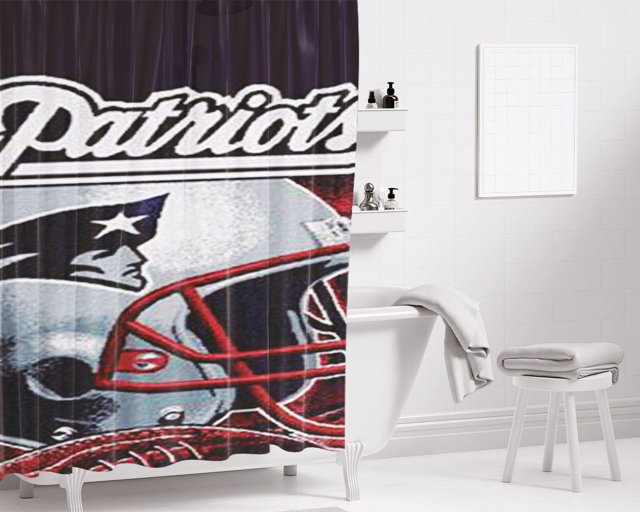 New England Patriots Rough Helmet Bathroom Shower Curtain Fabric Waterproof | 66 X 72 Inch