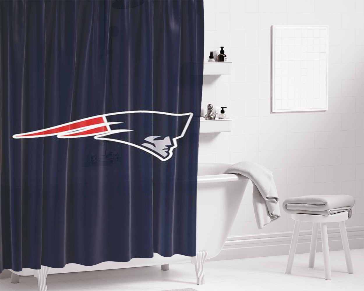 New England Patriots Simple Logo Bathroom Shower Curtain Fabric Waterproof | 66 X 72 Inch