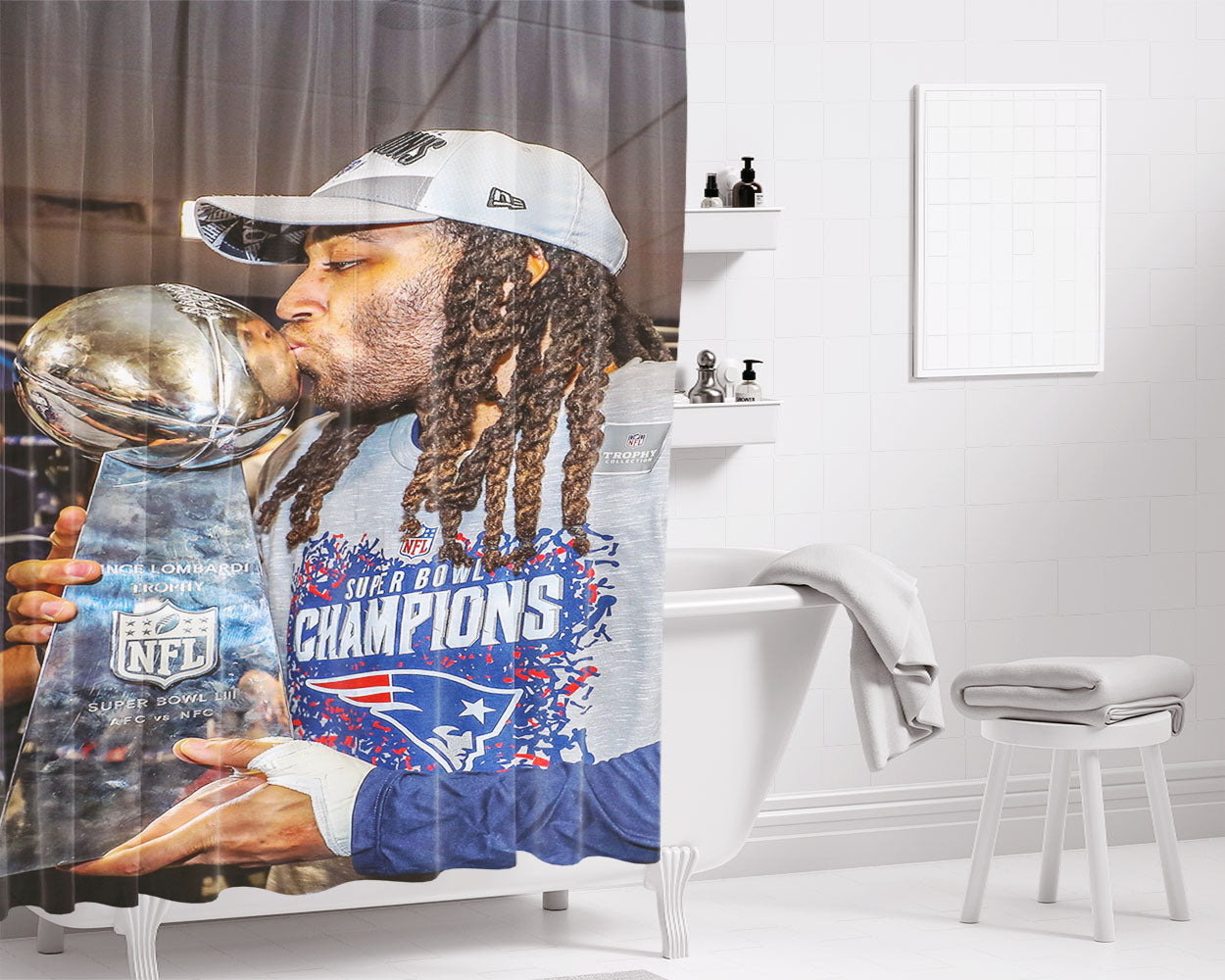 New England Patriots Stephon Gilmore Bathroom Shower Curtain Fabric Waterproof | 66 X 72 Inch