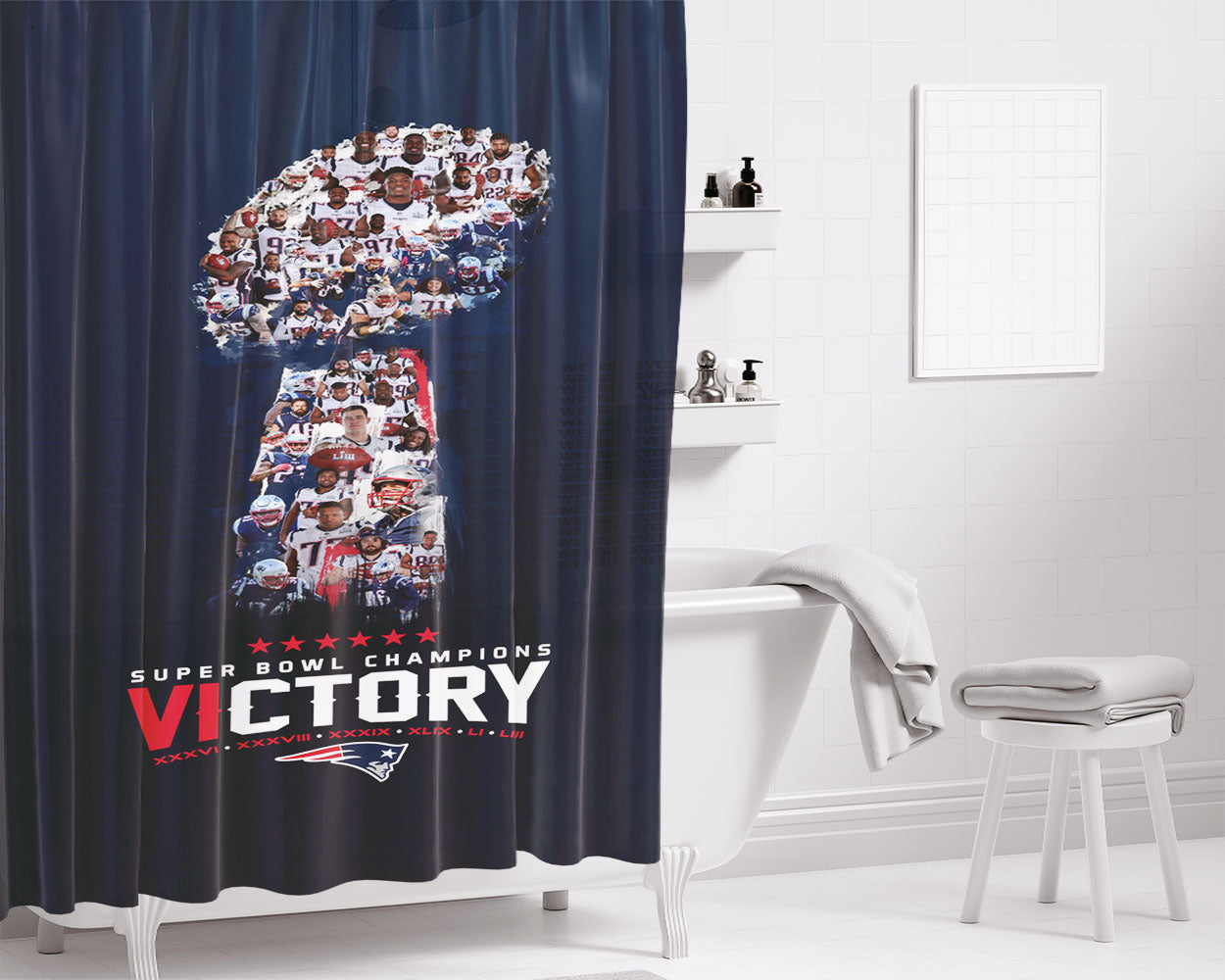 New England Patriots Victory Bathroom Shower Curtain Fabric Waterproof | 66 X 72 Inch