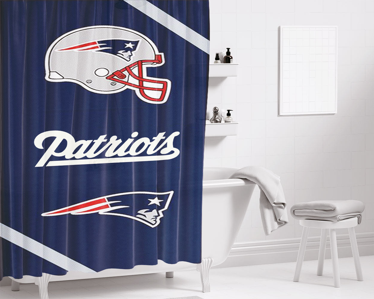 New England Patriots Wallpaper Bathroom Shower Curtain Fabric Waterproof | 66 X 72 Inch