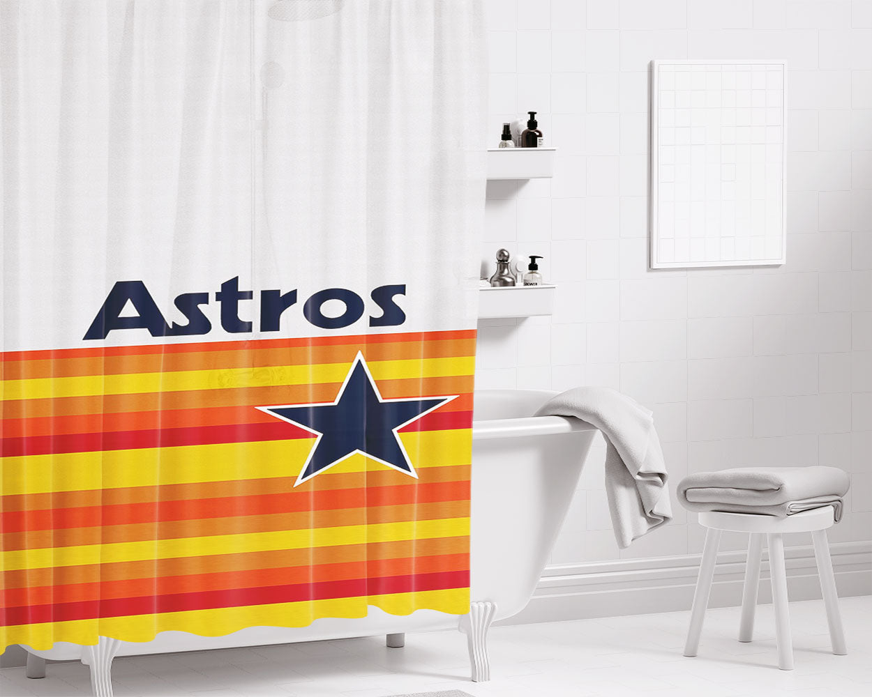 New Houston Astros Mlb Wallpaper Bathroom Shower Curtain Fabric Waterproof | 66 X 72 Inch