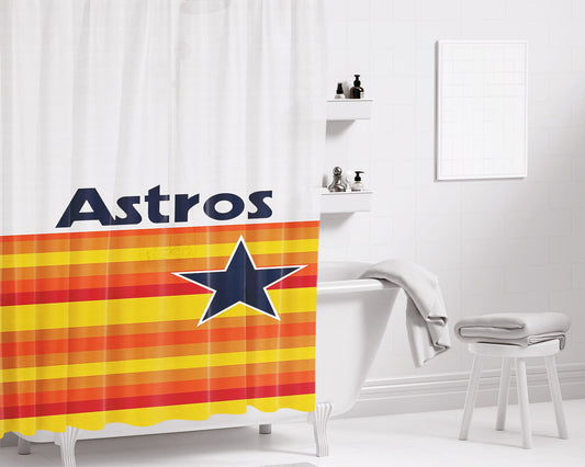 Personalized New Houston Astros Mlb Wallpaper Shower Curtain Farmhouse Bathroom Decor
