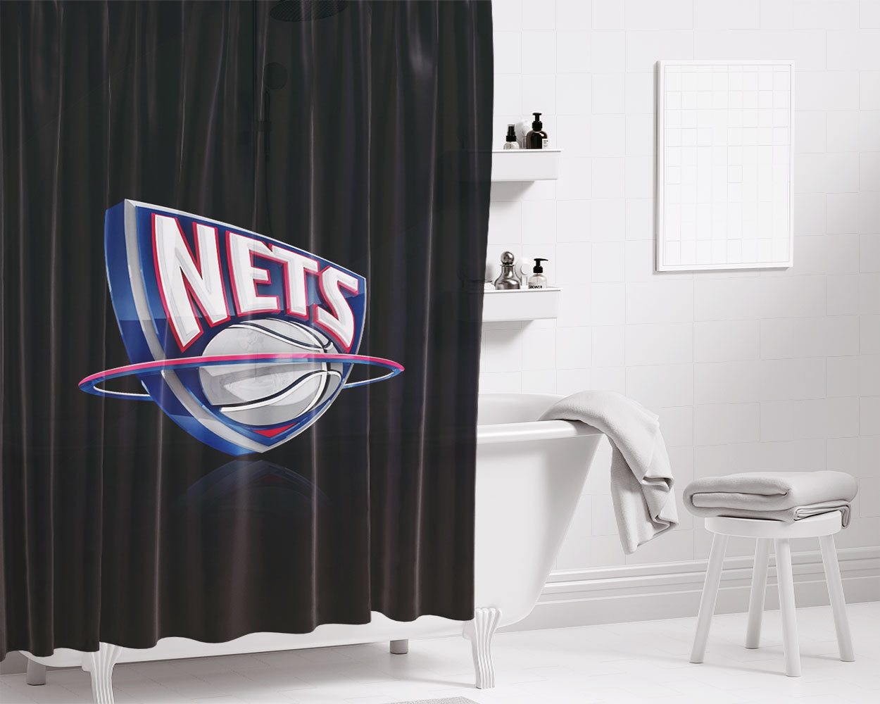 New Jersey Nets Basketball Bathroom Shower Curtain Fabric Waterproof | 66 X 72 Inch