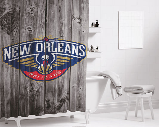 Personalized New Orleans Pelican Nba Logo Dark Wood Wallpaper Shower Curtain Farmhouse Bathroom Decor
