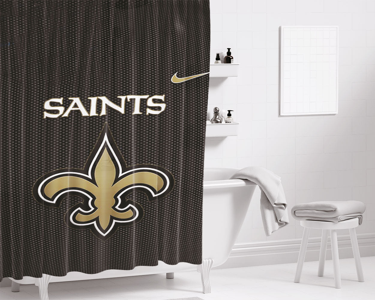 New Orleans Saints Nfl Bathroom Shower Curtain Fabric Waterproof | 66 X 72 Inch