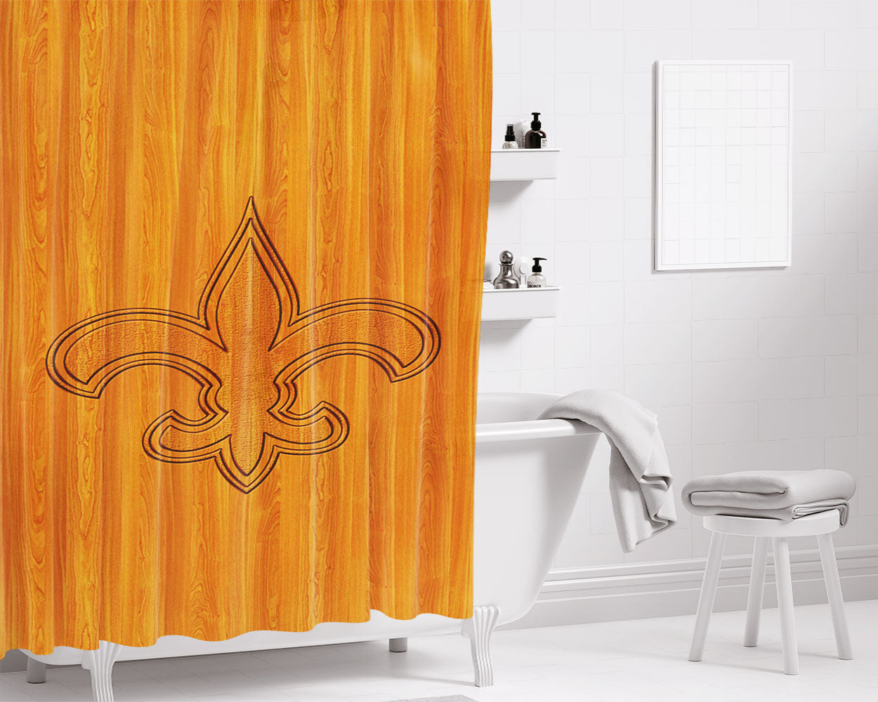New Orleans Saints Wooden Bathroom Shower Curtain Fabric Waterproof | 66 X 72 Inch