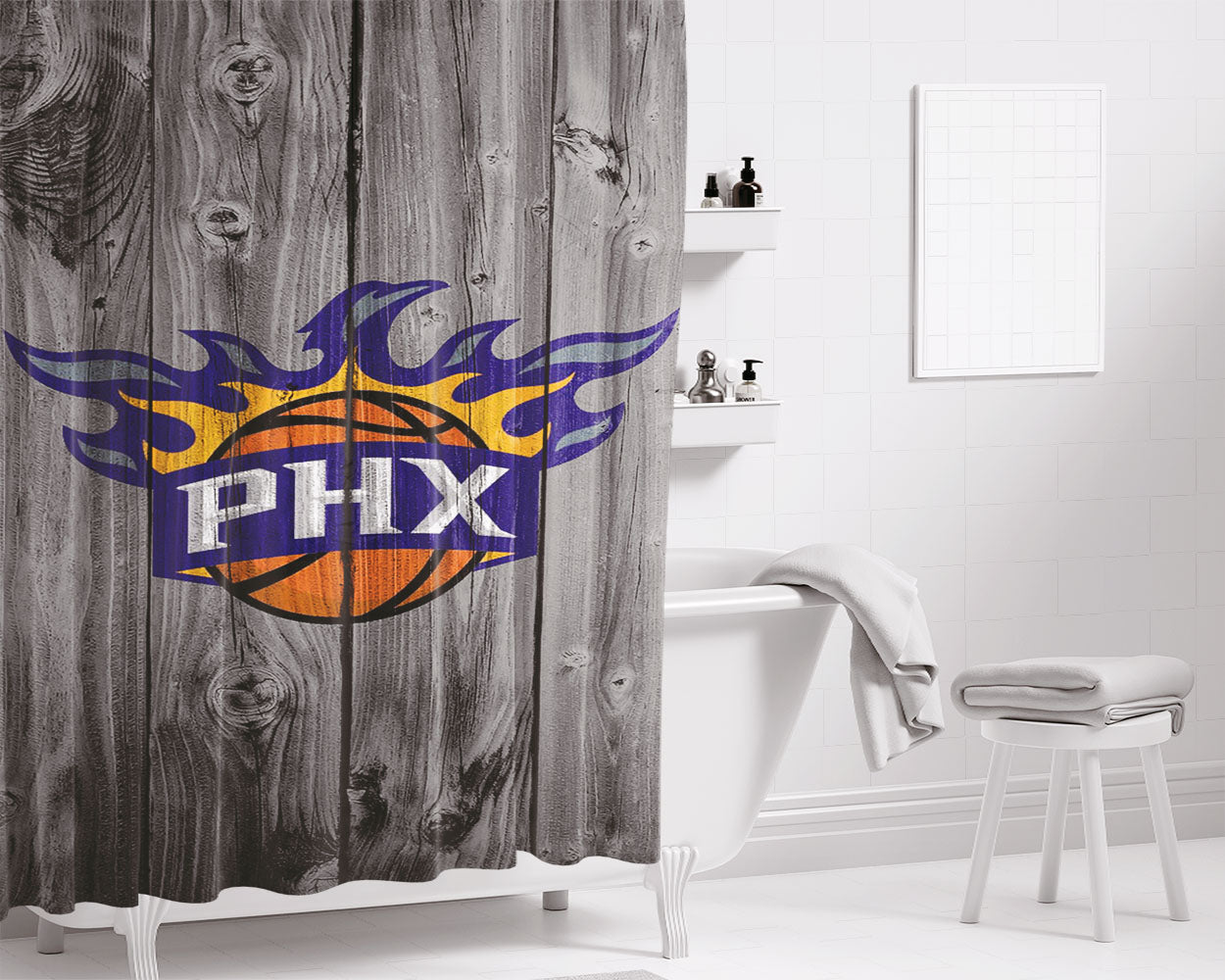 New Phoenix Suns Nba Logo Dark Wood Wallpaper Bathroom Shower Curtain Fabric Waterproof | 66 X 72 Inch