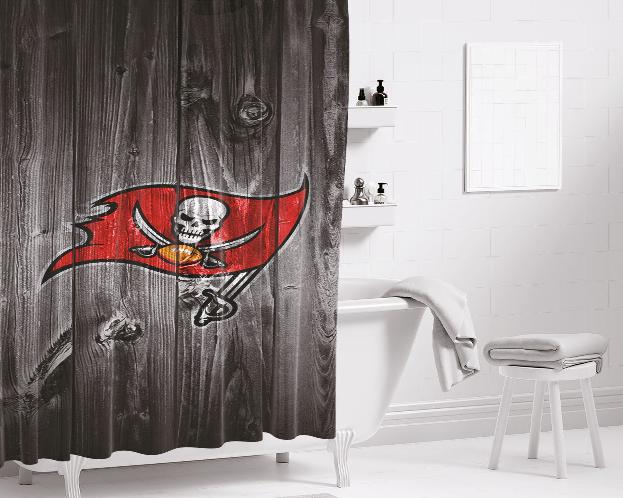 New Tampa Bay Buccaneers Logo Dark Bathroom Shower Curtain Fabric Waterproof | 66 X 72 Inch