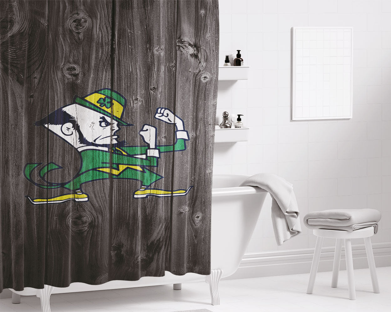 New University Of Notre Dame Logo Dark Wood Wallpaper Bathroom Shower Curtain Fabric Waterproof | 66 X 72 Inch